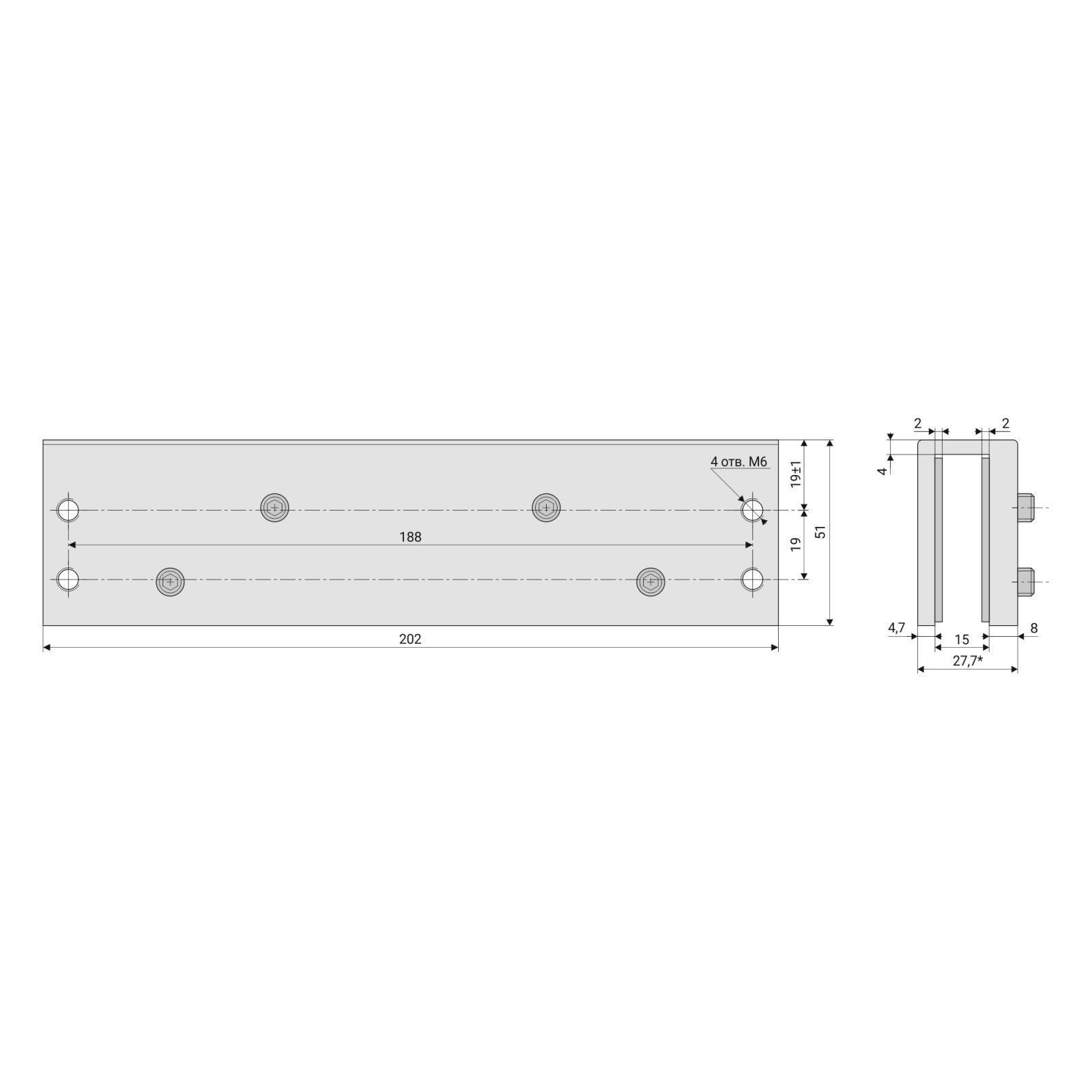 GH-188x19 Монтажная пластина для стеклянных дверей