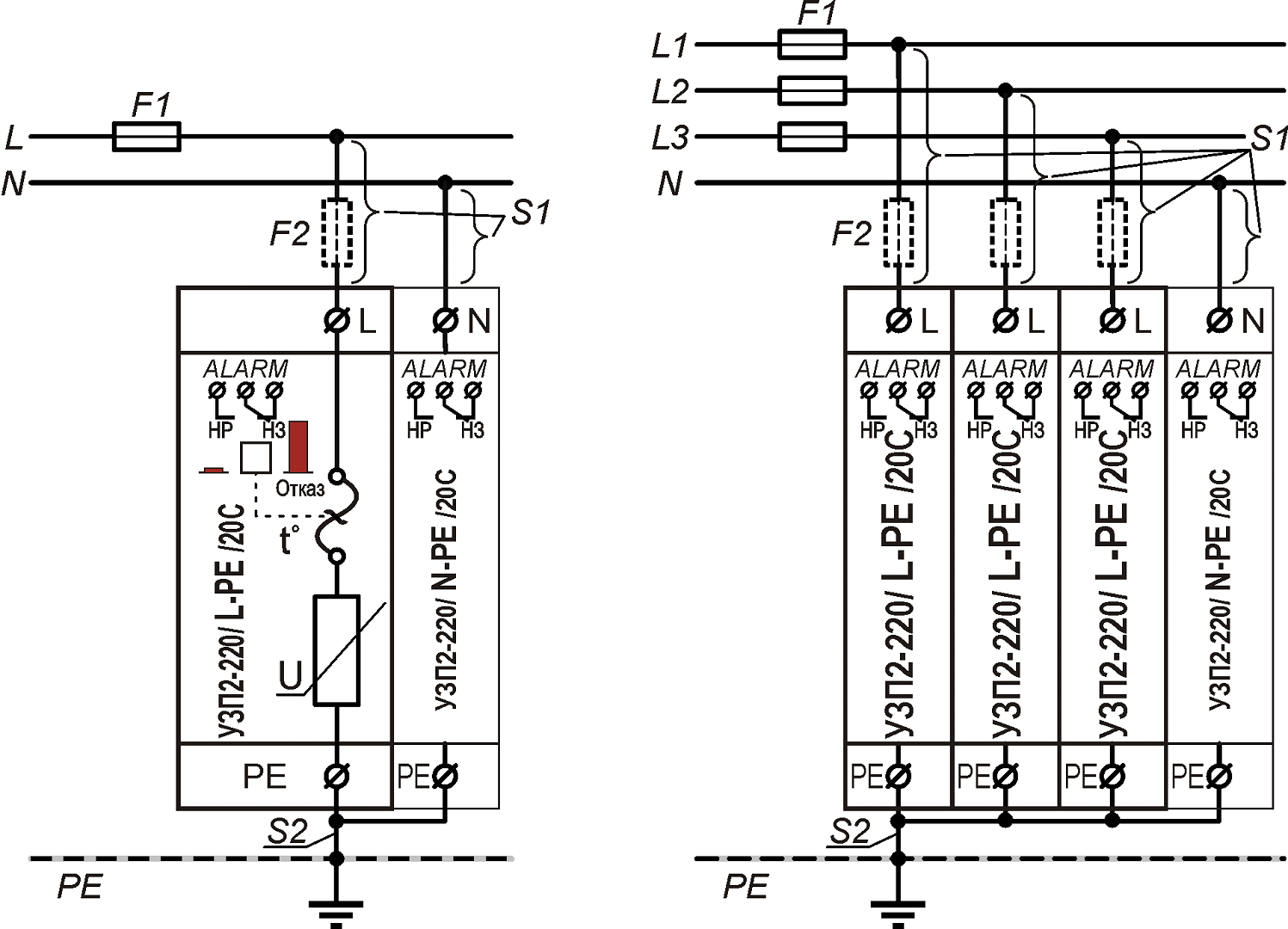 УЗП2-220/L-PE/20С Однополюсное устройство защиты